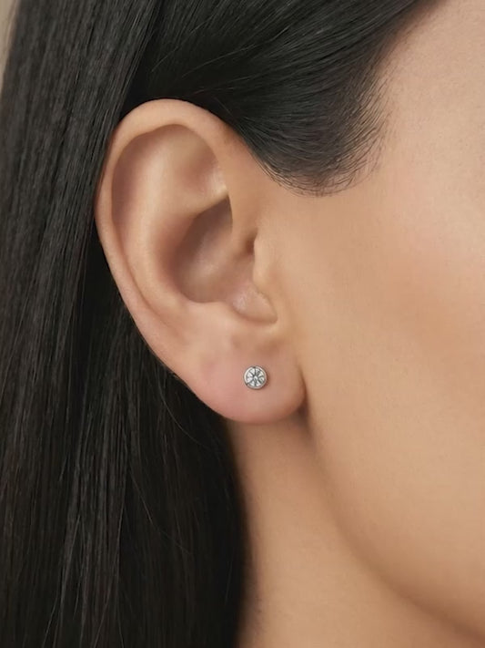 Silver Zircon Bezel Stud Earrings