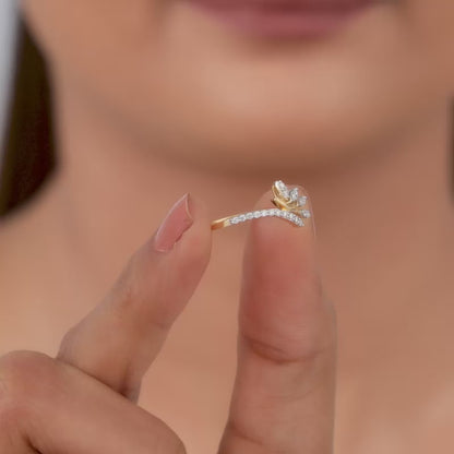 Gold Elegant Leaf Lab Grown Diamond Ring