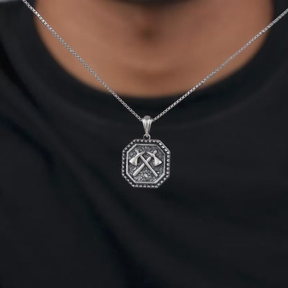 Oxidised Cyber Shard Pendant With Box Chain For Him