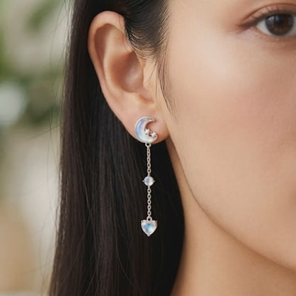 Silver Lunar Love Moonstone Drop Earrings