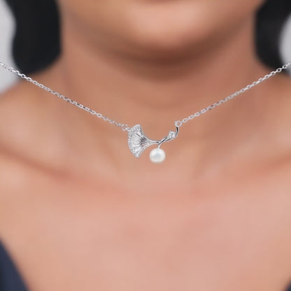 Silver Ginkgo Leaf Necklace