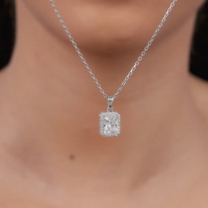 Silver Radiant Square Pendant with Link Chain