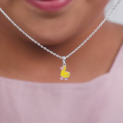 Silver Duckling Kids Pendant With Link Chain