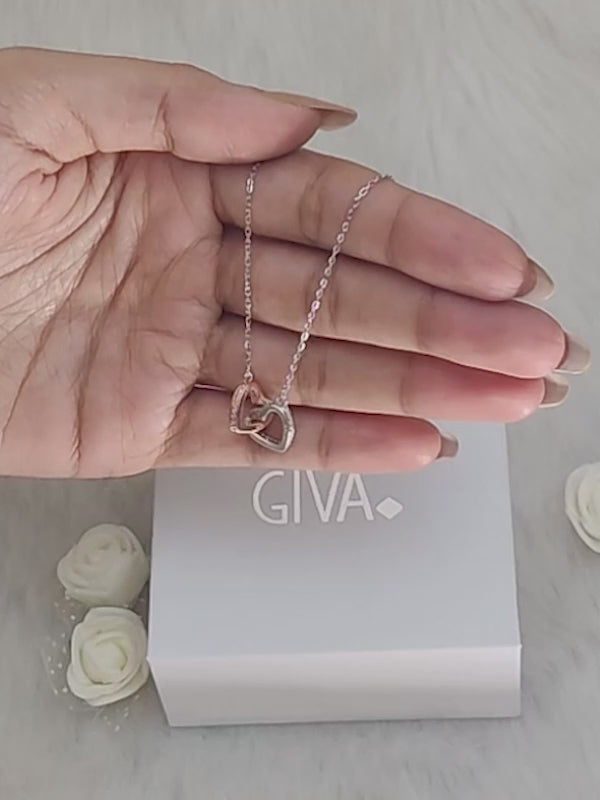 Silver Dual Tone Interlocked Heart Necklace