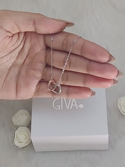 Silver Dual Tone Interlocked Heart Necklace