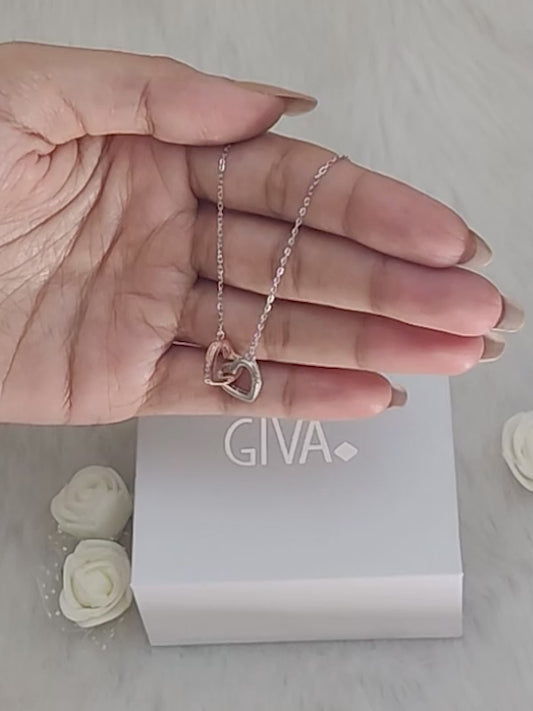 Silver Dual Tone Interlocked Heart Necklace