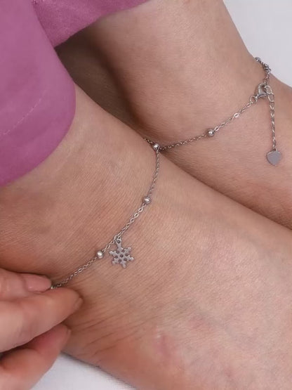 Silver Snowflake Charm Anklet