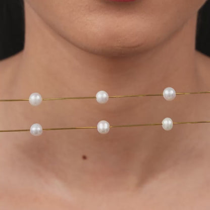 Golden Layered Pearl Station Necklace