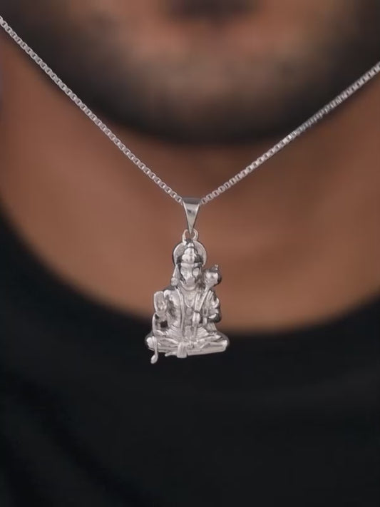 Silver Bajrangbali Pendant With Box Chain For Him