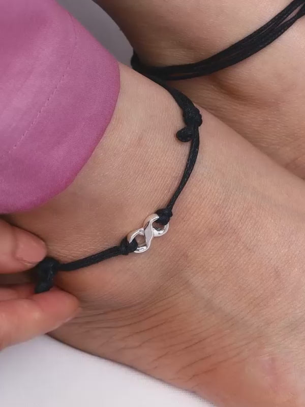 Silver Infinity Black Thread Anklets