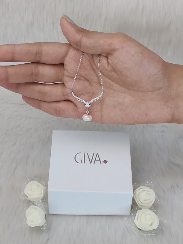 Silver Pearl Grace Drop Necklace