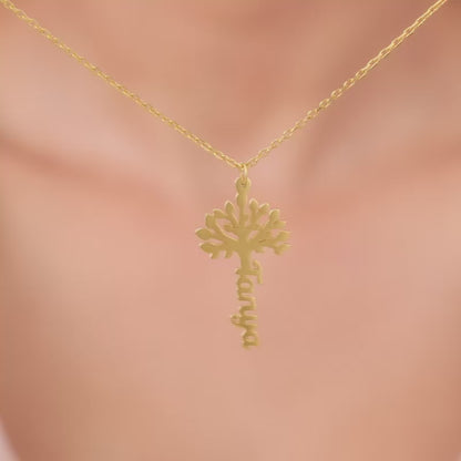 Golden Personalised Tree of Names Pendant with Link Chain