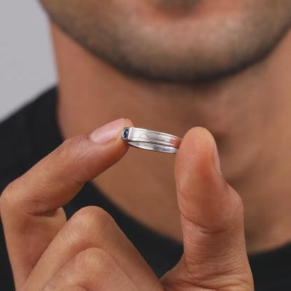 Silver Blue Horizon Ring For Him