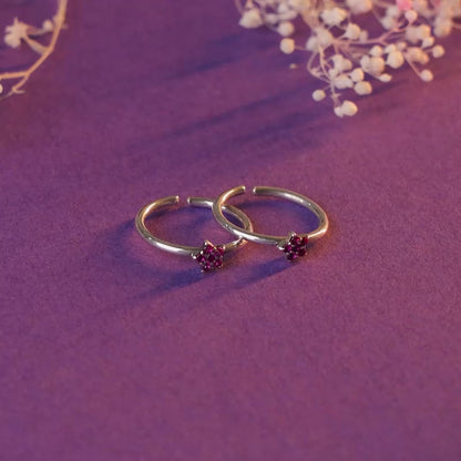 Oxidised Silver Pink Floral Toe Rings