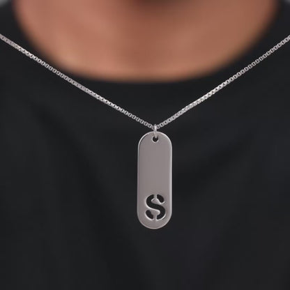 Silver Personalised Alpha Tag Initial Pendant For Him