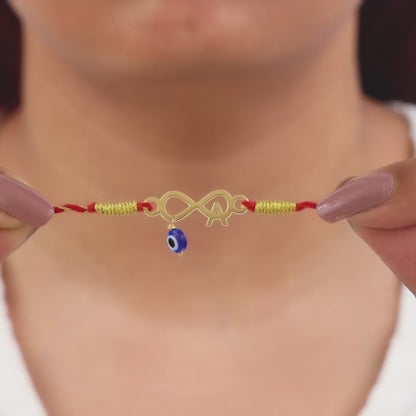 Golden Personalised Initial Infinity Evil Eye Rakhi