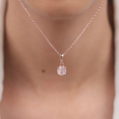 Rose Gold Rose Quartz Pendant With Link Chain