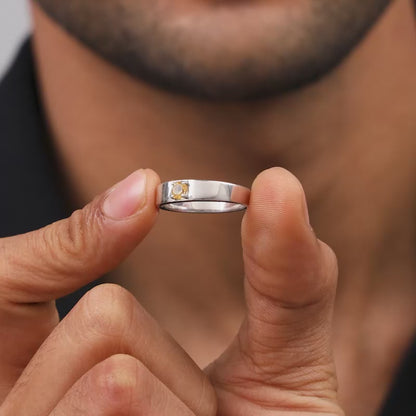 Silver Solitaire Citrine Ring For Him