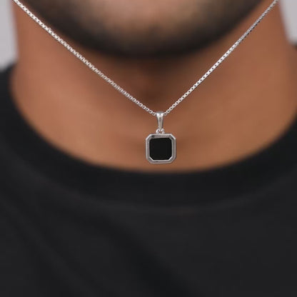 Silver Squared Up Pendant With Link Chain For Him