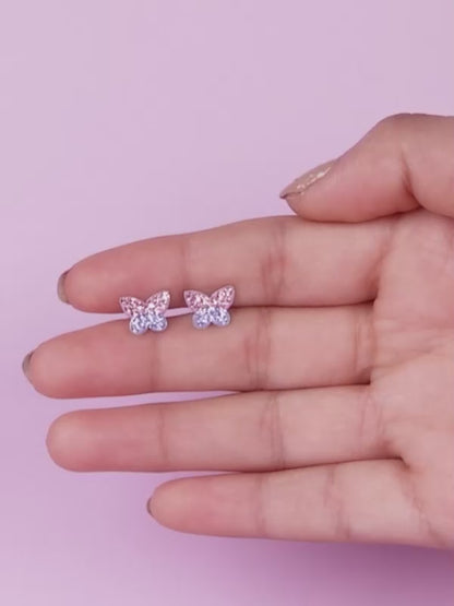 Silver Sparkly Butterfly Kids Earrings (4-12 yrs)