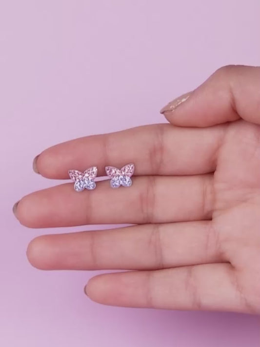 Silver Sparkly Butterfly Kids Earrings (4-12 yrs)