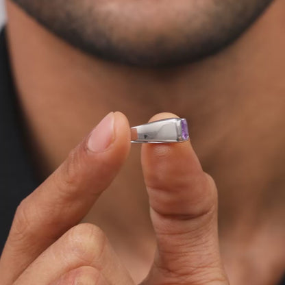 Silver Purple Crest Ring For Him