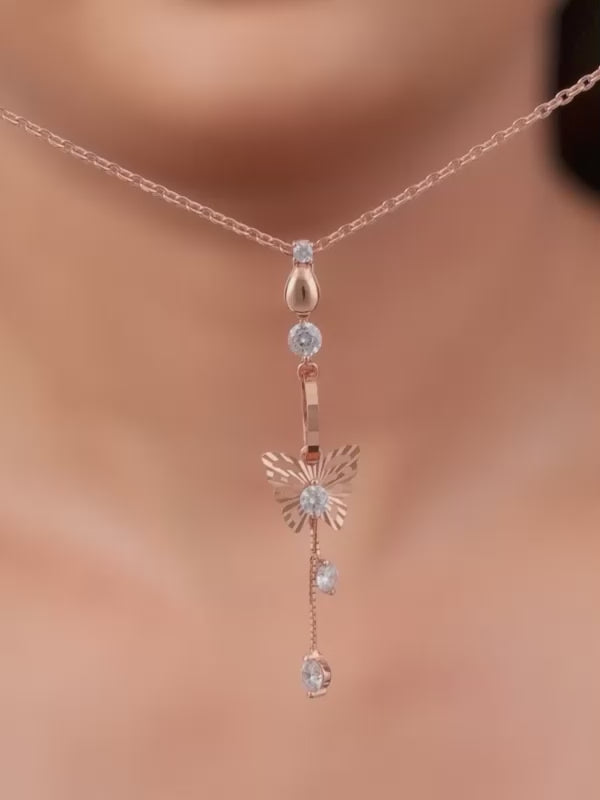 Rose Gold Charming Butterfly Pendant with Link Chain