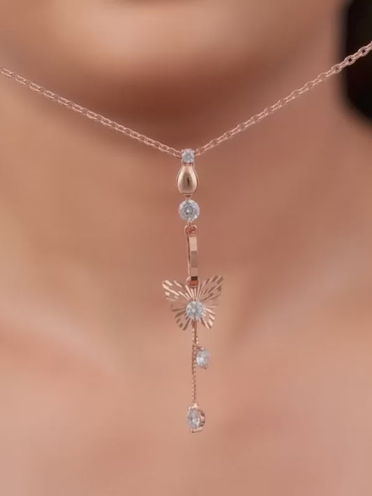 Rose Gold Charming Butterfly Pendant with Link Chain