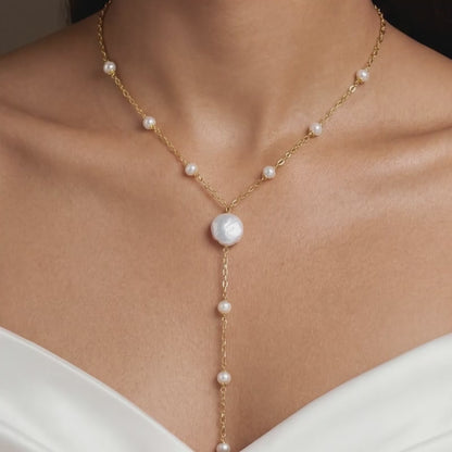 Golden Kiera Pearl Lariat Necklace
