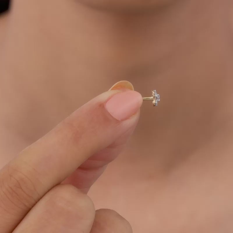 Gold Floral Charm Lab Grown Diamond Nosepin