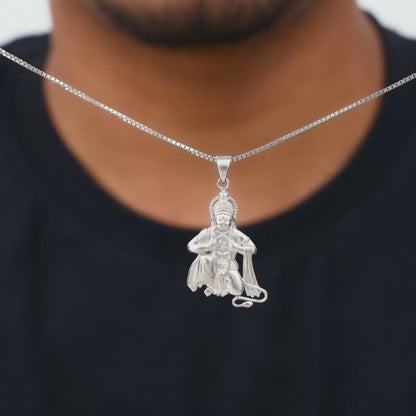 Silver Bhakta Hanuman Pendant with Link Chain For Him