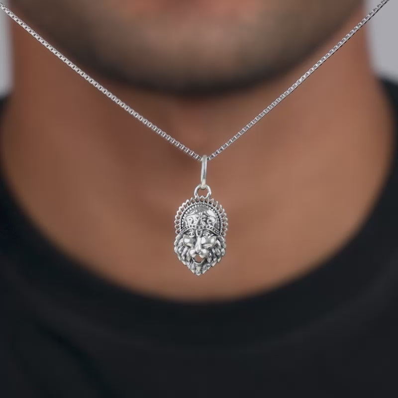 Oxidised Silver Narasimha Crown Pendant With Box Chain For Him – GIVA