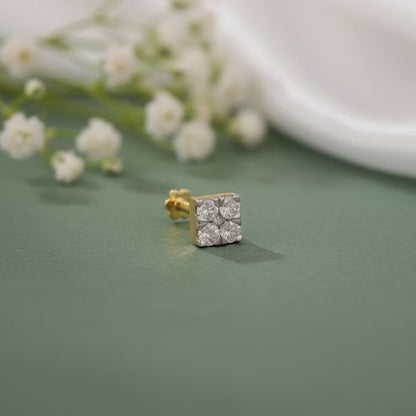 Gold Glittering Cube Lab Grown Diamond Nose Pin
