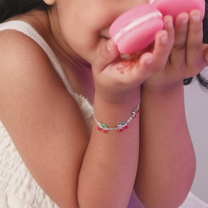 Silver Cherry Red Kids Bracelet (2 - 8 Years)