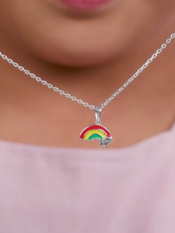 Silver Rainbow Hug Kids Pendant With Link Chain