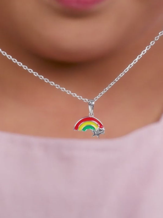 Silver Rainbow Hug Kids Pendant With Link Chain
