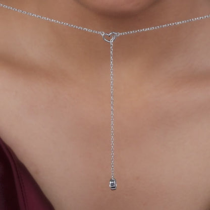 Silver Heart Drip Lariat Necklace