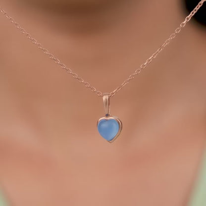 Rose Gold Heart Aquamarine Pendant with Link Chain