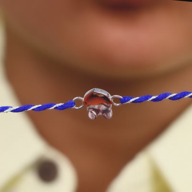 Silver Blue Heart Panda Rakhi for Kids