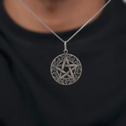 Oxidised Silver Star Pendant With Box Chain For Him