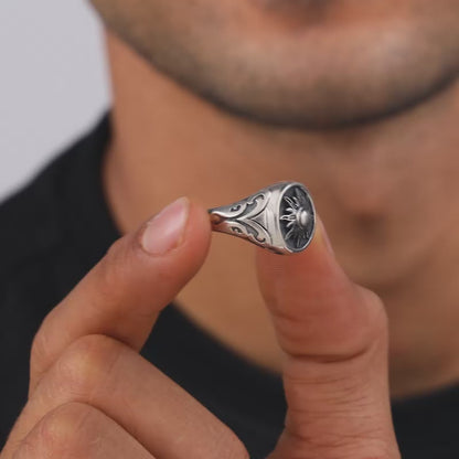 Oxidised Silver Solace Sun Ring for Him