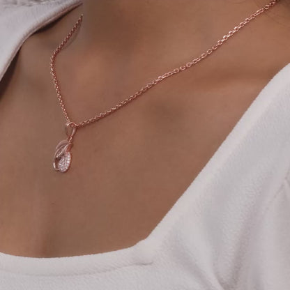 Rose Gold Sprig Of Leaf Pendant With Link Chain