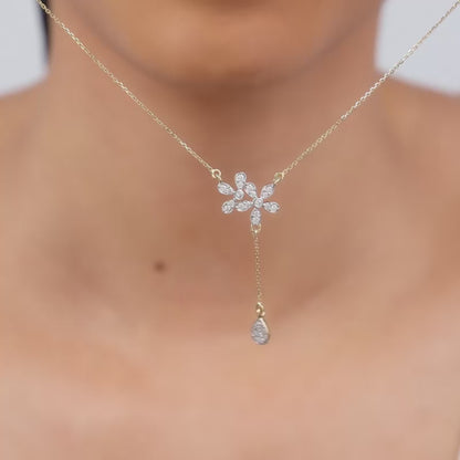 Gold Floral Drop Lab Grown Diamond Necklace
