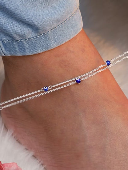 Silver Layered Evil Eye Anklet