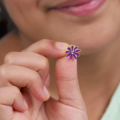 Silver Purple Daisy Kids Studs