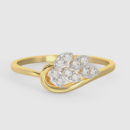 Gold Sparkling Leaf Diamond Ring