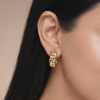 Golden Braided Glow Hoop Earrings