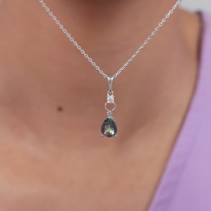 Silver Mystic Topaz Pendant With Link Chain