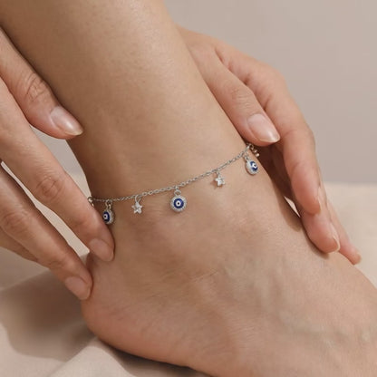 Silver Mystic Evil Eye Anklet