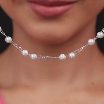 Silver String of Pearls Layered Bracelet